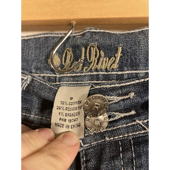 Y2K Red Rivet Bootcut Jeans Women’s Sz 9 Medium Wash Low Rise Bling Embellished - Picture 4 of 8